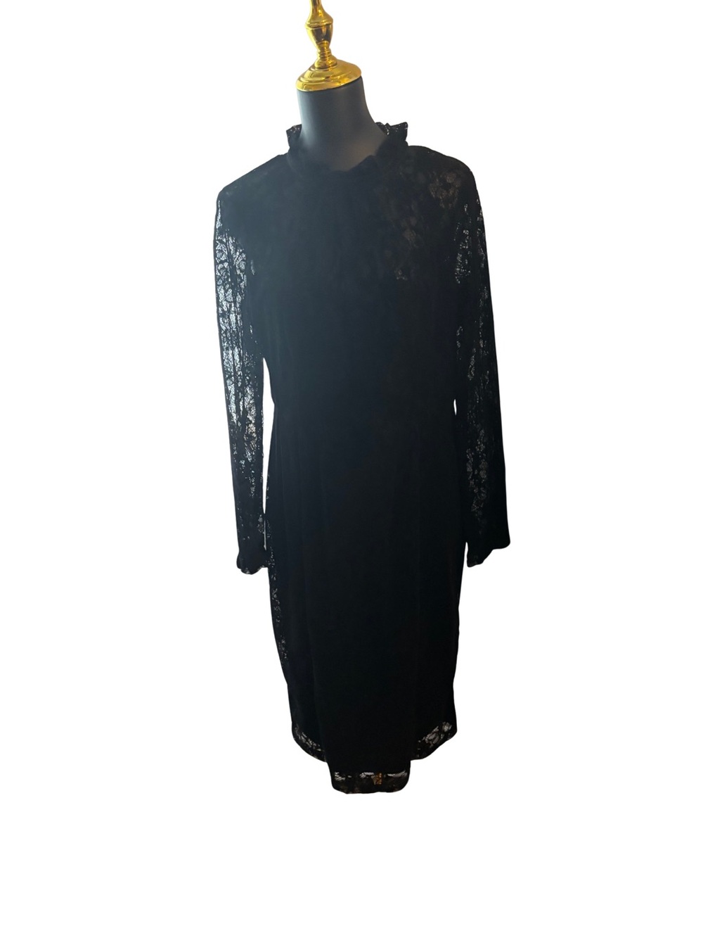 Marks & Spencer Black Lace/velvet Long-Sleeve Midi Dress